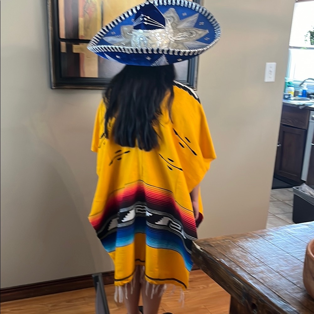 Vibrant Mexican Poncho with Sombrero